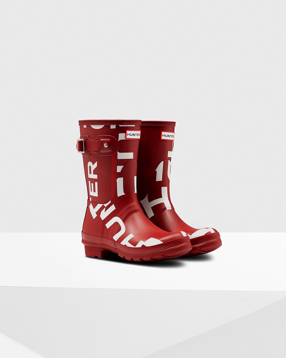 Hunter Original Exploded Logo Short Rain Boots - Online Store Womens Grey Red - NYXHUG056